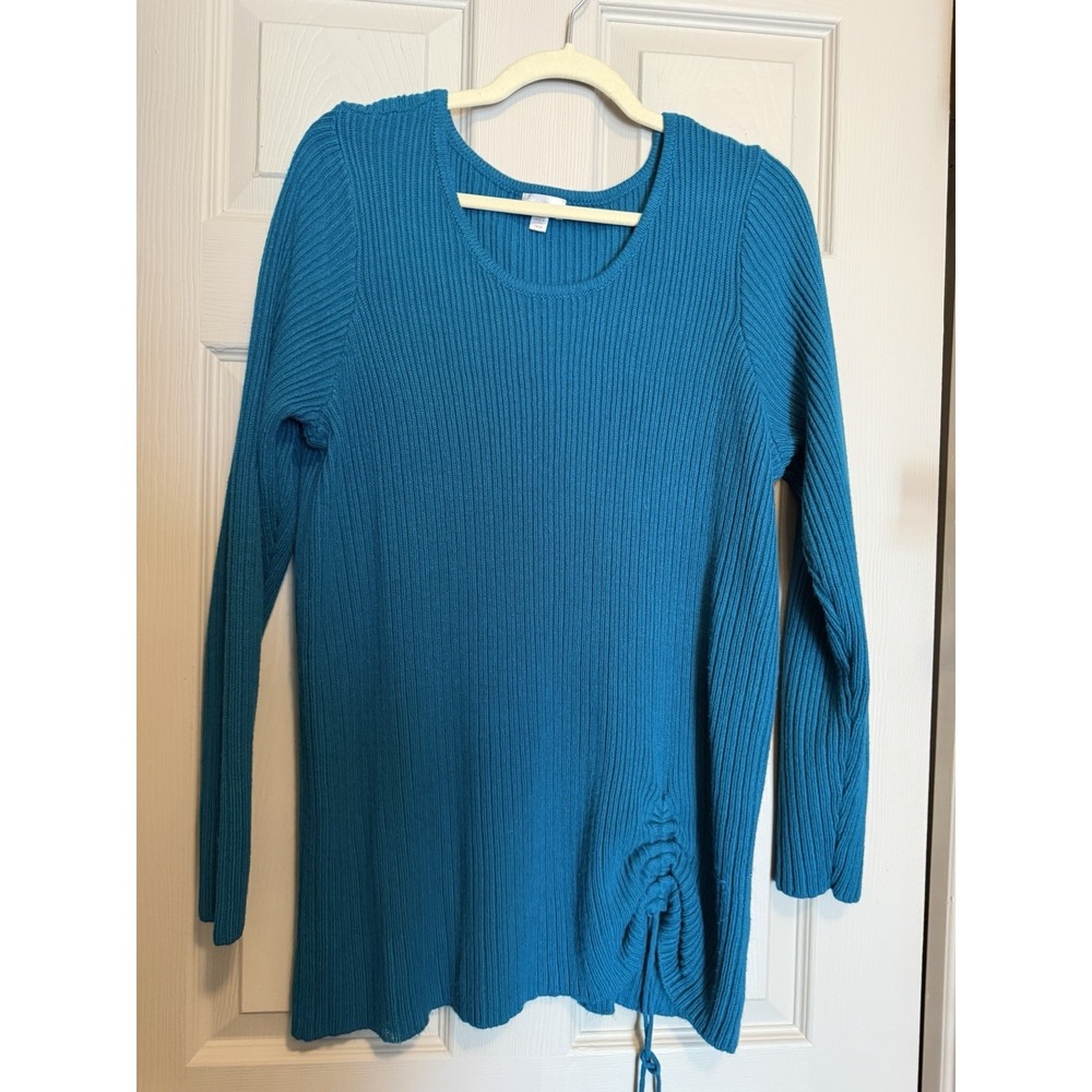 Euc AVENUE Blue Long Sleeve Ribbed sweater Side Tie Size 14/16